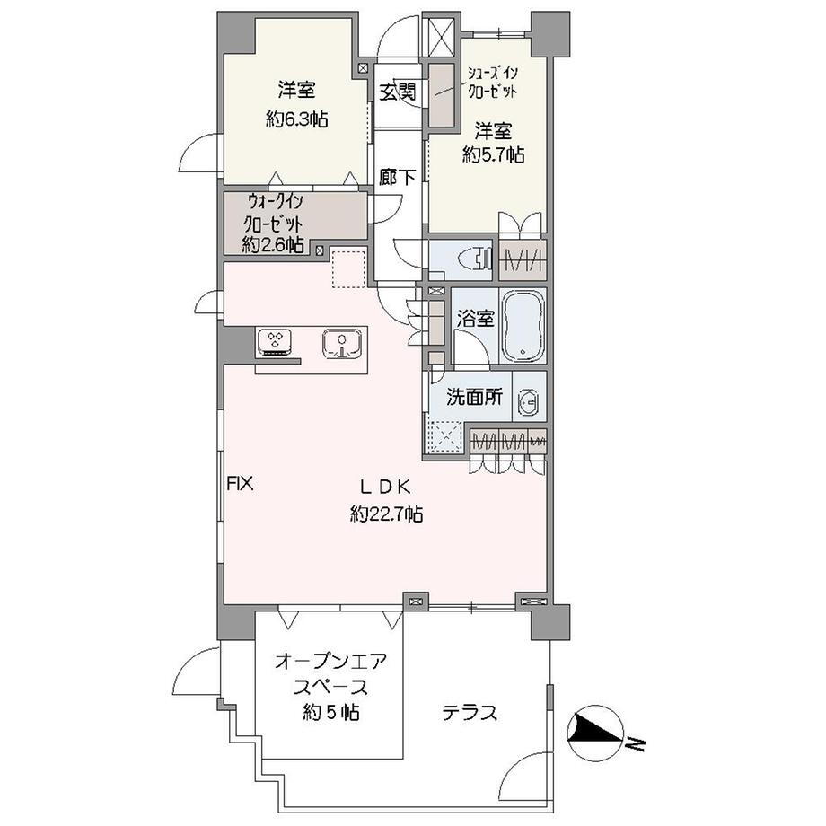 プレディア横濱山手パークヴィラ 2LDK、価格8450万円、専有面積78.49m<sup>2</sup> 広々としたテラス付き角部屋の2LDK。