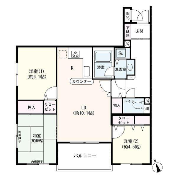 シャトラン調布 3LDK、価格3080万円、専有面積72.33m<sup>2</sup>、バルコニー面積7.33m<sup>2</sup> 専有面積72.33m<sup>2</sup>