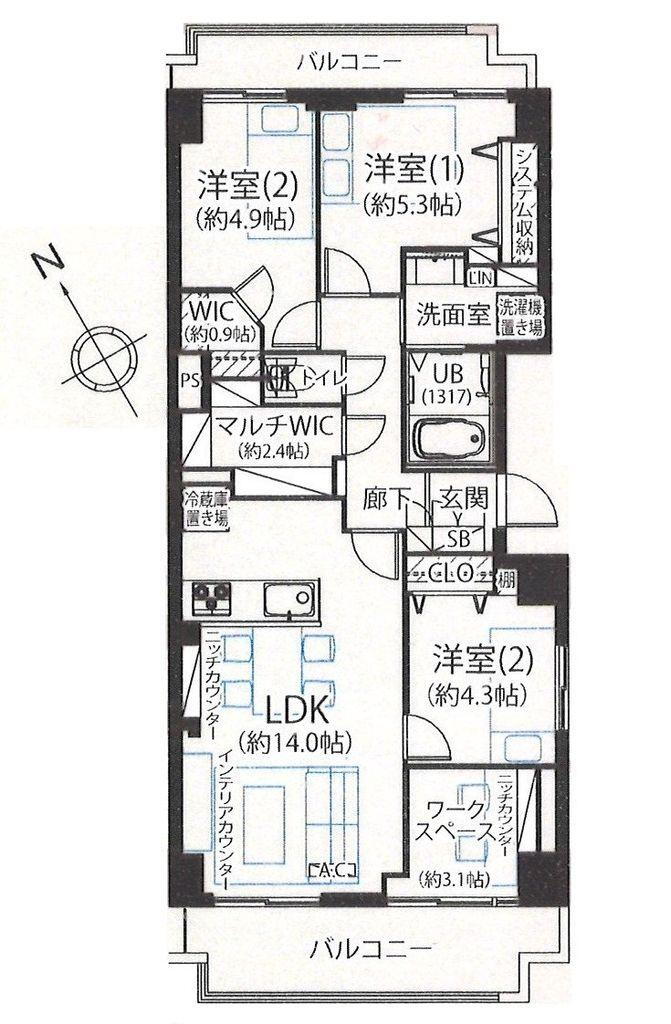 アークガーデンひびきの街 3LDK+S（納戸）、価格4599万円、専有面積72.89m<sup>2</sup>、バルコニー面積13.38m<sup>2</sup> 洋室は収納が豊富です