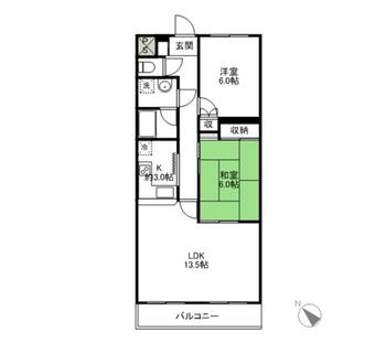 ロマーヌ前橋第一 2LDK、価格690万円、専有面積63.18m<sup>2</sup>、バルコニー面積6.39m<sup>2</sup> 間取り