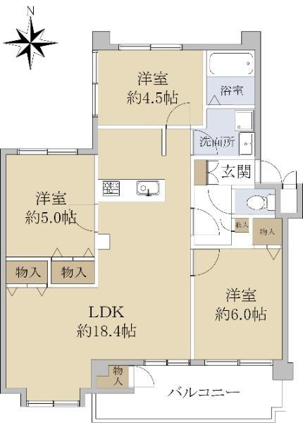 ブラウンハイム２０ー３号棟 3LDK、価格2499万円、専有面積71.28m<sup>2</sup>、バルコニー面積9.5m<sup>2</sup> 