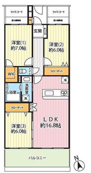 コープ鎌倉 3LDK、価格3180万円、専有面積76.86m<sup>2</sup>、バルコニー面積10.86m<sup>2</sup> 