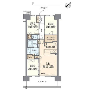 レーベン川越南台ＴＨＥＡＲＥＮＡ 3LDK、価格3580万円、専有面積70.16m<sup>2</sup>、バルコニー面積12m<sup>2</sup> 