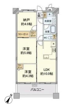 リブゼ横浜クレインポート 2LDK+S、価格3490万円、専有面積55.47m<sup>2</sup>、バルコニー面積11.2m<sup>2</sup> 