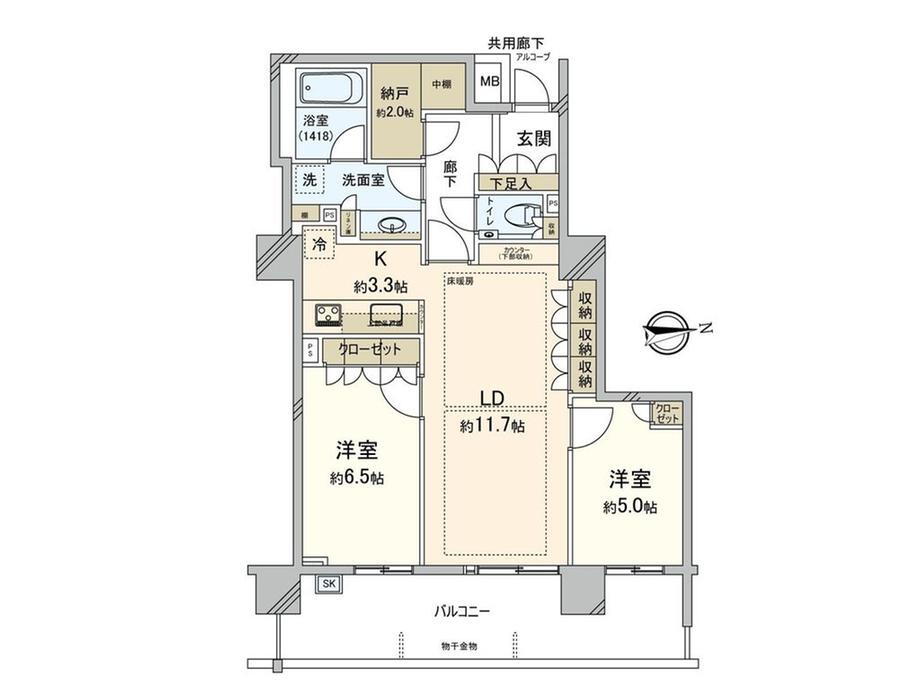 ザ・ステージオ　パークフロントタワー 2LDK+S、価格6280万円、専有面積67.41m<sup>2</sup>、バルコニー面積15.8m<sup>2</sup> 間取図