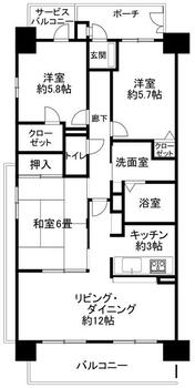 ベルドゥムール熊谷弐番館 3LDK、価格1690万円、専有面積72.72m<sup>2</sup>、バルコニー面積13.02m<sup>2</sup> 