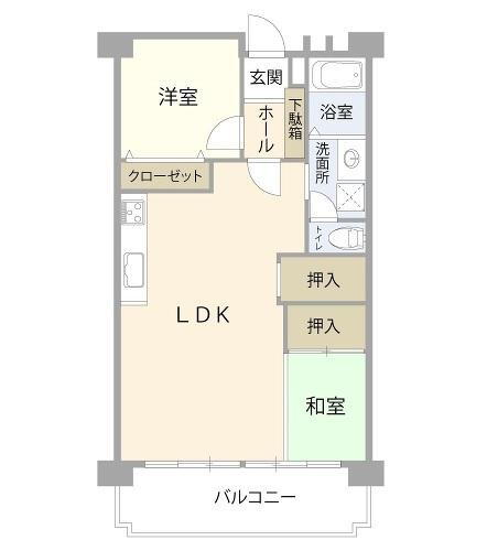 桑川住宅１号棟 2LDK、価格1980万円、専有面積50.12m<sup>2</sup>、バルコニー面積7.58m<sup>2</sup> 間取り図になります。