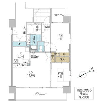 マンション　ポレスター鹿島町 2LDK、価格1680万円、専有面積69.36m<sup>2</sup>、バルコニー面積17.4m<sup>2</sup> 