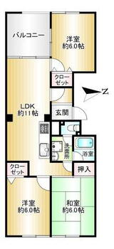 竹山団地３１０１号棟 3LDK、価格1250万円、専有面積64.16m<sup>2</sup>、バルコニー面積7.9m<sup>2</sup> 約64平米の３LDK