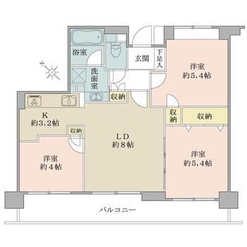 横浜蒔田パークホームズ 2LDK+S（納戸）、価格3850万円、専有面積58.27m<sup>2</sup>、バルコニー面積11.81m<sup>2</sup> 南西向き広々バルコニーで採光・通風良好！DINKｓ・ファミリーどちらにもお勧めの間取りです。