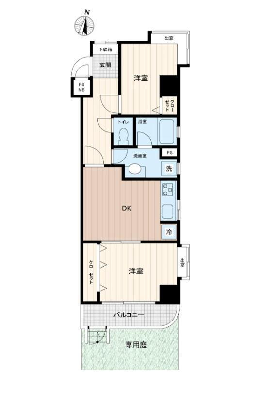 ライオンズマンション相武台前第３ 2DK、価格1280万円、専有面積40.25m<sup>2</sup>、バルコニー面積3.78m<sup>2</sup> ３方角部屋、専用庭付きで通風良好。明るいお部屋です。