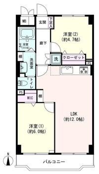 リレント赤羽 2LDK、価格2480万円、専有面積52.38m<sup>2</sup>、バルコニー面積6.4m<sup>2</sup> 間取図