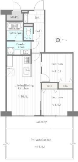 恒陽綾瀬マンション１１０ 2LDK、価格2488万円、専有面積47.97m<sup>2</sup>、バルコニー面積8.4m<sup>2</sup> ■専有面積:47.97m<sup>2</sup>＋専用庭付きの2LDK♪