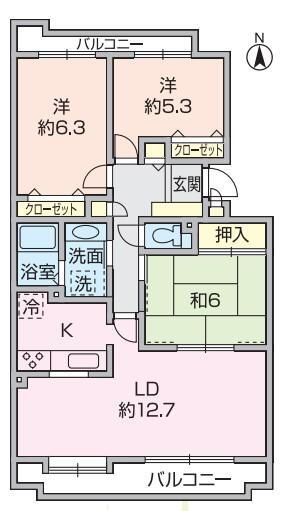 座間リリエンハイム 3LDK、価格1980万円、専有面積75.28m<sup>2</sup>、バルコニー面積9.97m<sup>2</sup> ３LDK