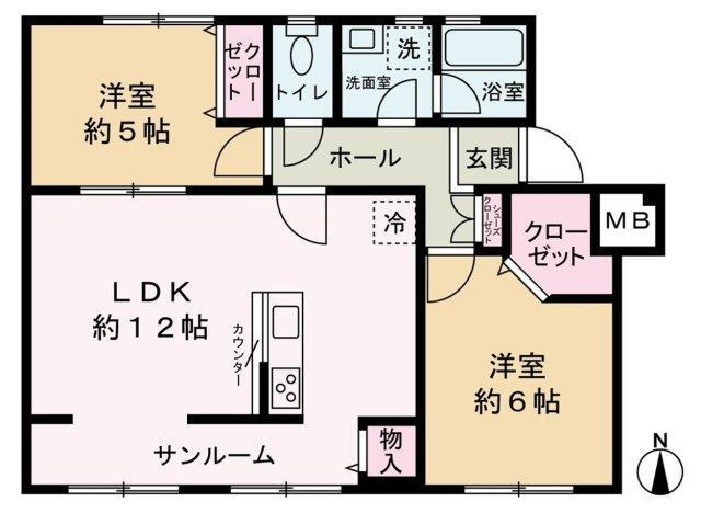 相武台団地 2LDK、価格1480万円、専有面積57.2m<sup>2</sup> 2LDK 専有面積：57.20m<sup>2</sup> サンルームとLDKが繋がっており、約15帖の開放的な空間となっております。