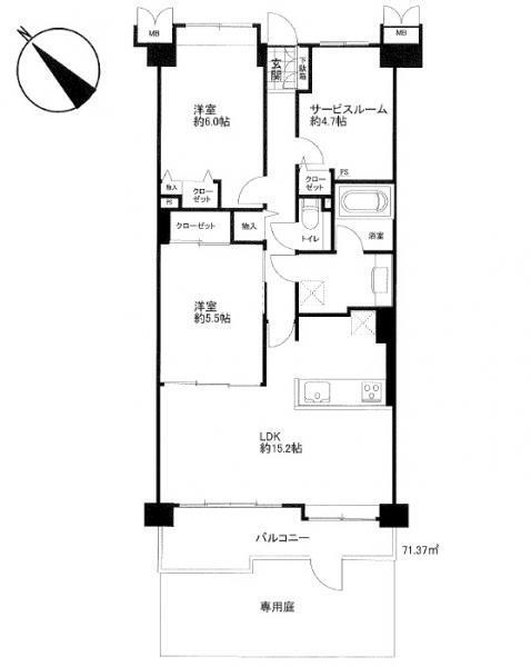 コスモ春日部豊春 2LDK+S、価格1680万円、専有面積68.51m<sup>2</sup>、バルコニー面積9.97m<sup>2</sup> 間取り図　資料請求や現地見学、お気軽にお問い合わせください。