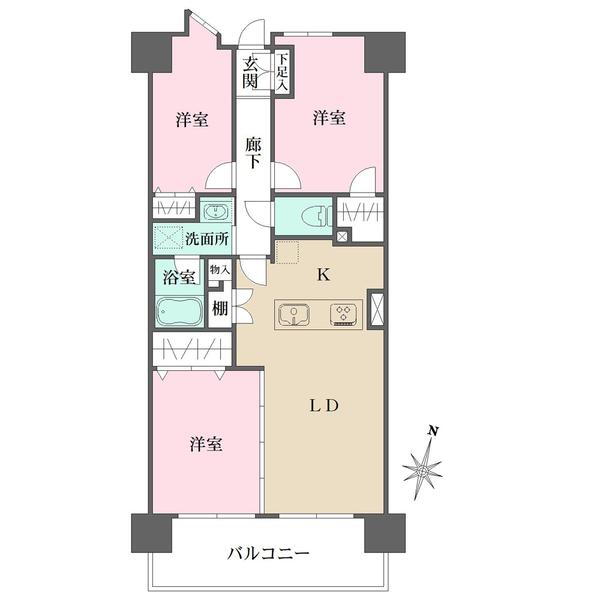 川口幸町パークハウス 3LDK、価格5280万円、専有面積73.09m<sup>2</sup>、バルコニー面積10.8m<sup>2</sup> 間取図