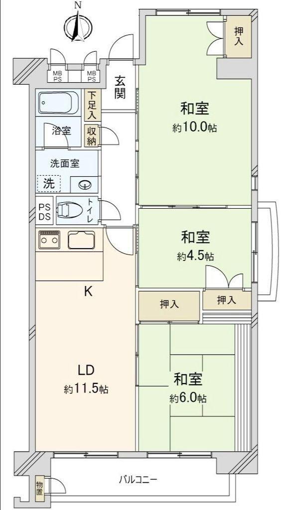 新松戸南パークハウス 3LDK、価格2180万円、専有面積73.76m<sup>2</sup>、バルコニー面積6.55m<sup>2</sup> 間取図