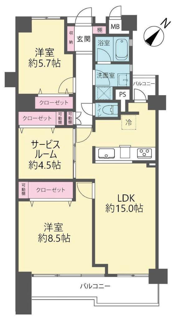 グリーンパーク南流山駅前 2LDK+S（納戸）、価格4280万円、専有面積77m<sup>2</sup>、バルコニー面積9.49m<sup>2</sup> 5階部分のバルコニー南東向きで日当り・通風良好！内装リノベーション済の大変キレイな室内。明るくゆとりのあるお部屋です。