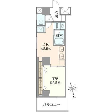 ヴィンテージ南阿佐ヶ谷 1DK、価格4898万円、専有面積32.5m<sup>2</sup>、バルコニー面積4.97m<sup>2</sup> 間取り図