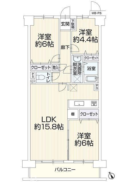 コスモ市川エルミタージュ 3LDK、価格3199万円、専有面積70.8m<sup>2</sup>、バルコニー面積8.85m<sup>2</sup> 間取り図