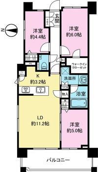 クリオ武蔵中原 3LDK、価格6980万円、専有面積67.71m<sup>2</sup>、バルコニー面積10.14m<sup>2</sup> 4階角住戸で上階に住戸のないお部屋位置です！