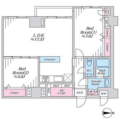 ヴェルティ中野 2LDK、価格9498万円、専有面積73.13m<sup>2</sup>、バルコニー面積3.25m<sup>2</sup> 