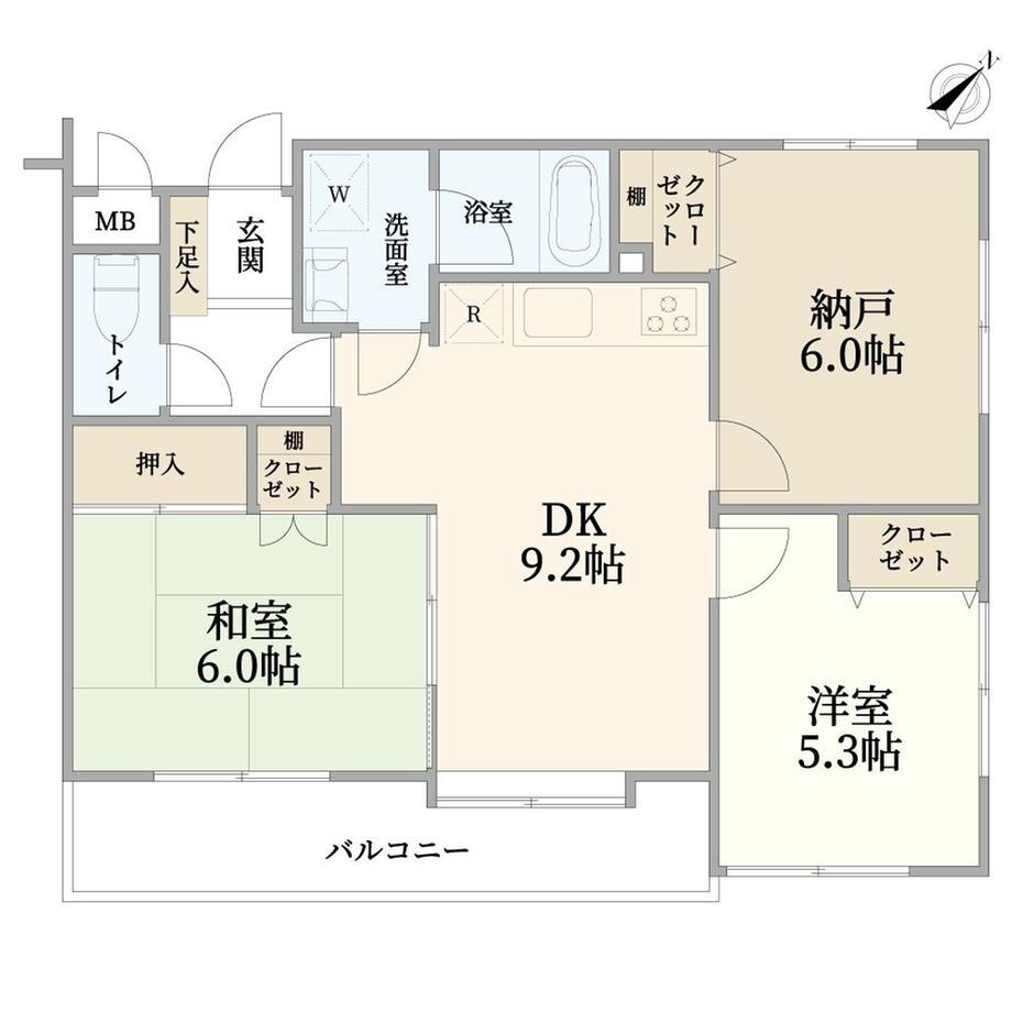 相模原南ガーデンハウス 2DK+S、価格1690万円、専有面積58.88m<sup>2</sup>、バルコニー面積7.56m<sup>2</sup> 