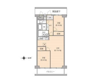 コトー朝霞中央公園 2LDK、価格2100万円、専有面積61.6m<sup>2</sup>、バルコニー面積7.84m<sup>2</sup> 全居室に収納が備わる2LDK