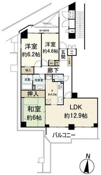 ベルシャトウ戸塚　壱番館 3LDK、価格2480万円、専有面積80.1m<sup>2</sup> 間取図