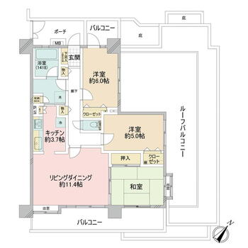 レクセルマンション行徳　４階 3LDK、価格3480万円、専有面積76.39m<sup>2</sup>、バルコニー面積16.86m<sup>2</sup> 