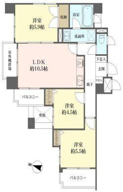 グランイーグルｗｉｎｇ多摩川 3LDK、価格4890万円、専有面積61.76m<sup>2</sup>、バルコニー面積6.37m<sup>2</sup> 全居室に窓があり採光、採風に優れた住まいです。