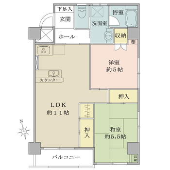 中銀八王子マンシオン 2LDK、価格1300万円、専有面積54.93m<sup>2</sup>、バルコニー面積3.96m<sup>2</sup> 