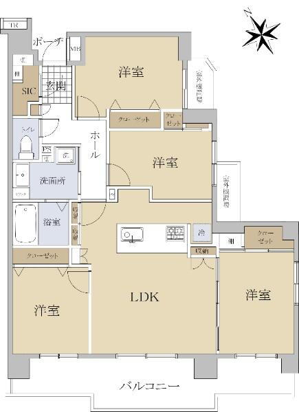 ファミールガーデン横浜・小机参番館 4LDK、価格3090万円、専有面積84.64m<sup>2</sup>、バルコニー面積14.64m<sup>2</sup> 