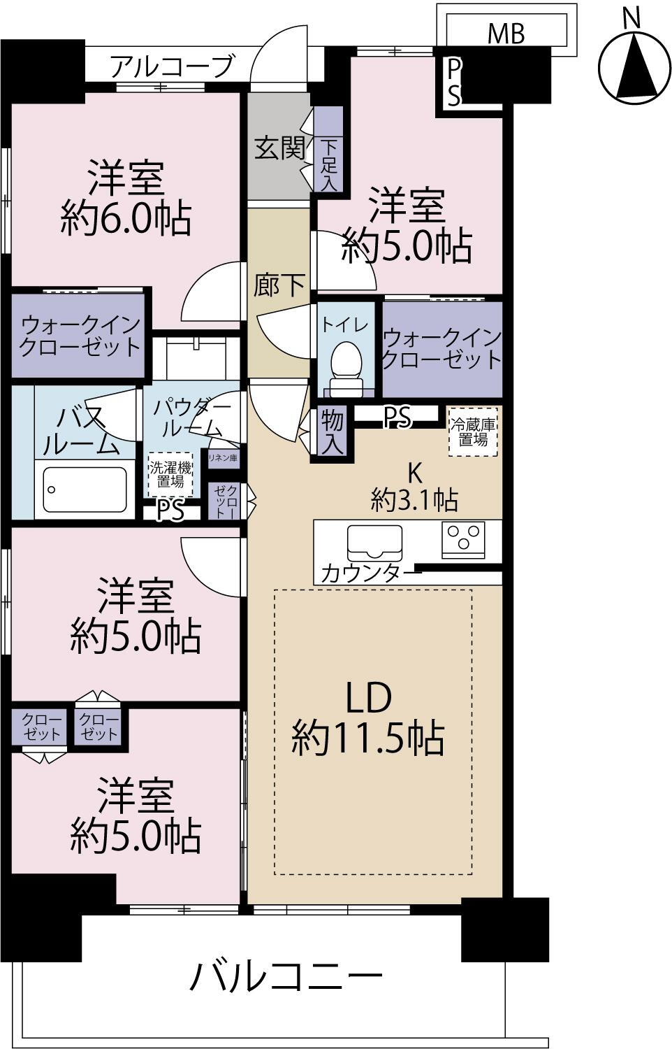 シティタワー金町レジデンス棟　６階住戸 4LDK、価格6580万円、専有面積77.53m<sup>2</sup>、バルコニー面積12.14m<sup>2</sup> ファミリーにおすすめの4LDK住戸　南西角住戸