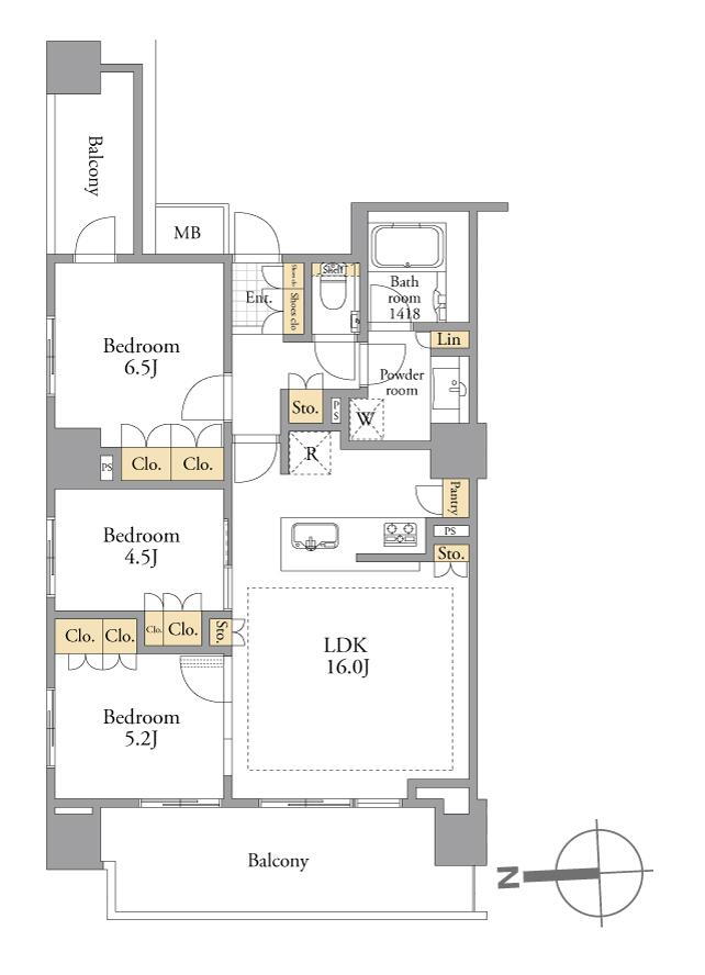 グレーシアタワー三鷹 3LDK、価格1億7480万円、専有面積74.06m<sup>2</sup>、バルコニー面積17.99m<sup>2</sup> ◇◆間取り図◆◇