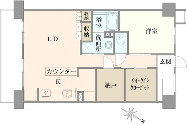 横浜南太田ホームズ 1LDK、価格4080万円、専有面積60m<sup>2</sup>、バルコニー面積8.4m<sup>2</sup> 間取り図