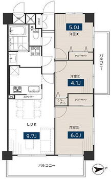 ロイヤルステージ元住吉 3LDK、価格5490万円、専有面積61.8m<sup>2</sup>、バルコニー面積12.8m<sup>2</sup> 