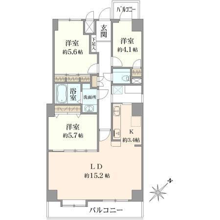ライオンズマンション西八王子駅前 3LDK、価格3790万円、専有面積84.16m<sup>2</sup>、バルコニー面積10.14m<sup>2</sup> 間取り図