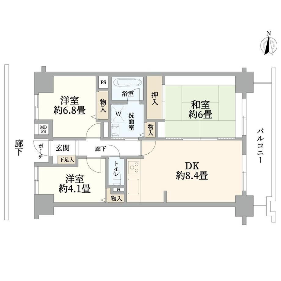 小松川パークマンション 3DK、価格3980万円、専有面積66.49m<sup>2</sup>、バルコニー面積9.02m<sup>2</sup> 間取