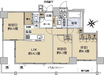 エルズ横須賀衣笠ステーションウェル 3LDK、価格1480万円、専有面積70.25m<sup>2</sup>、バルコニー面積21.17m<sup>2</sup> 