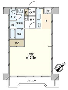 中銀松戸マンシオン 1K、価格1680万円、専有面積42.9m<sup>2</sup>、バルコニー面積6.16m<sup>2</sup> 間取図