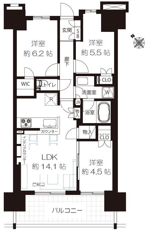 ザ・パークハウスオイコス赤羽志茂サードスクエア（３階／１５階建） 3階 3LDK 物件詳細
