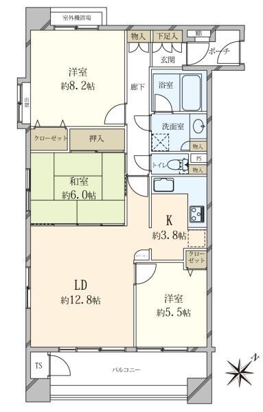 メイフェア・ミュゼ・レトワールセンター南駅前 3LDK、価格6480万円、専有面積80.23m<sup>2</sup>、バルコニー面積10.71m<sup>2</sup> 間取り図