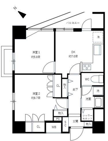 ファーストリアルタワー新宿 2DK、価格9200万円、専有面積47.74m<sup>2</sup> 