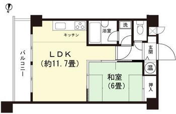 ライオンズガーデン箱根弐番館 1LDK、価格450万円、専有面積43.2m<sup>2</sup>、バルコニー面積6.75m<sup>2</sup> 間取り図