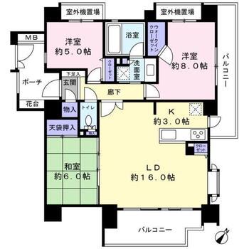 レクセルマンション高根公団 3LDK、価格3150万円、専有面積82.6m<sup>2</sup>、バルコニー面積16.26m<sup>2</sup> 