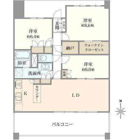 パークシティ柏の葉キャンパス１番街Ｄ棟 3LDK+S、価格6980万円、専有面積87.17m<sup>2</sup>、バルコニー面積25.2m<sup>2</sup> 間取り図