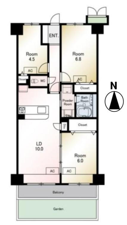 モア・ステージ東川口 3LDK、価格2580万円、専有面積63.8m<sup>2</sup>、バルコニー面積8.12m<sup>2</sup> 