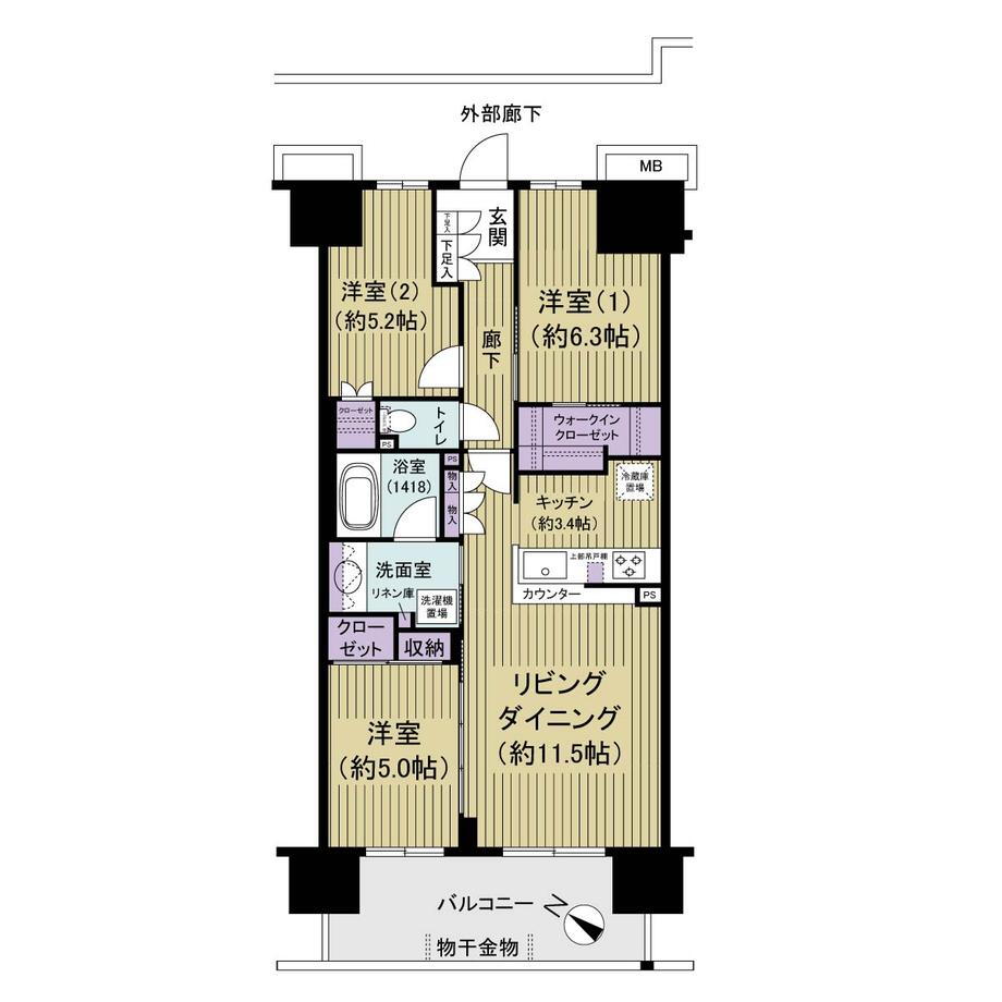 ファインシティ東松戸モール＆レジデンス 3LDK、価格5350万円、専有面積70.5m<sup>2</sup>、バルコニー面積11.35m<sup>2</sup> ３LDK、７０平米、南西向きの９階部分のお部屋です